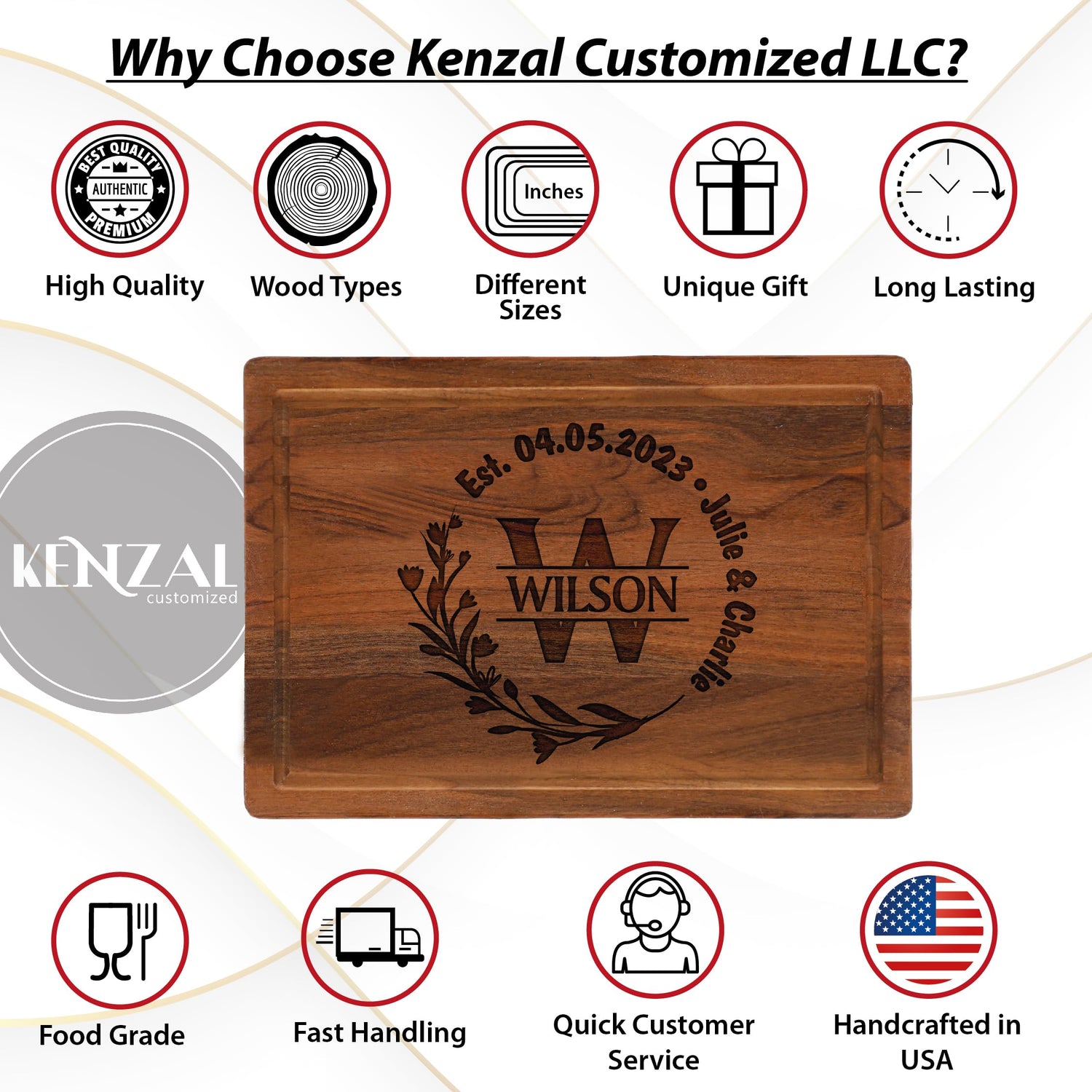 Personalized Wedding Anniversary Registry Gifts, Custom Engraved Cutting Board for Couples, Women, Men, Newly Wedding Gifts Serving Board, Christmas, Kenzal Customized