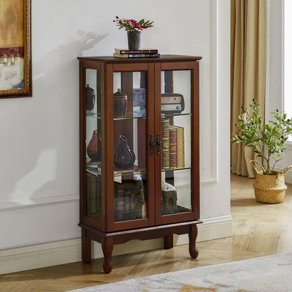 Aracari Curio Cabinet with Glass Doors, Glass Display Cabinet Case, Lighted Curio Cabinet with Adjustable Shelves and Mirrored Back Panel t for