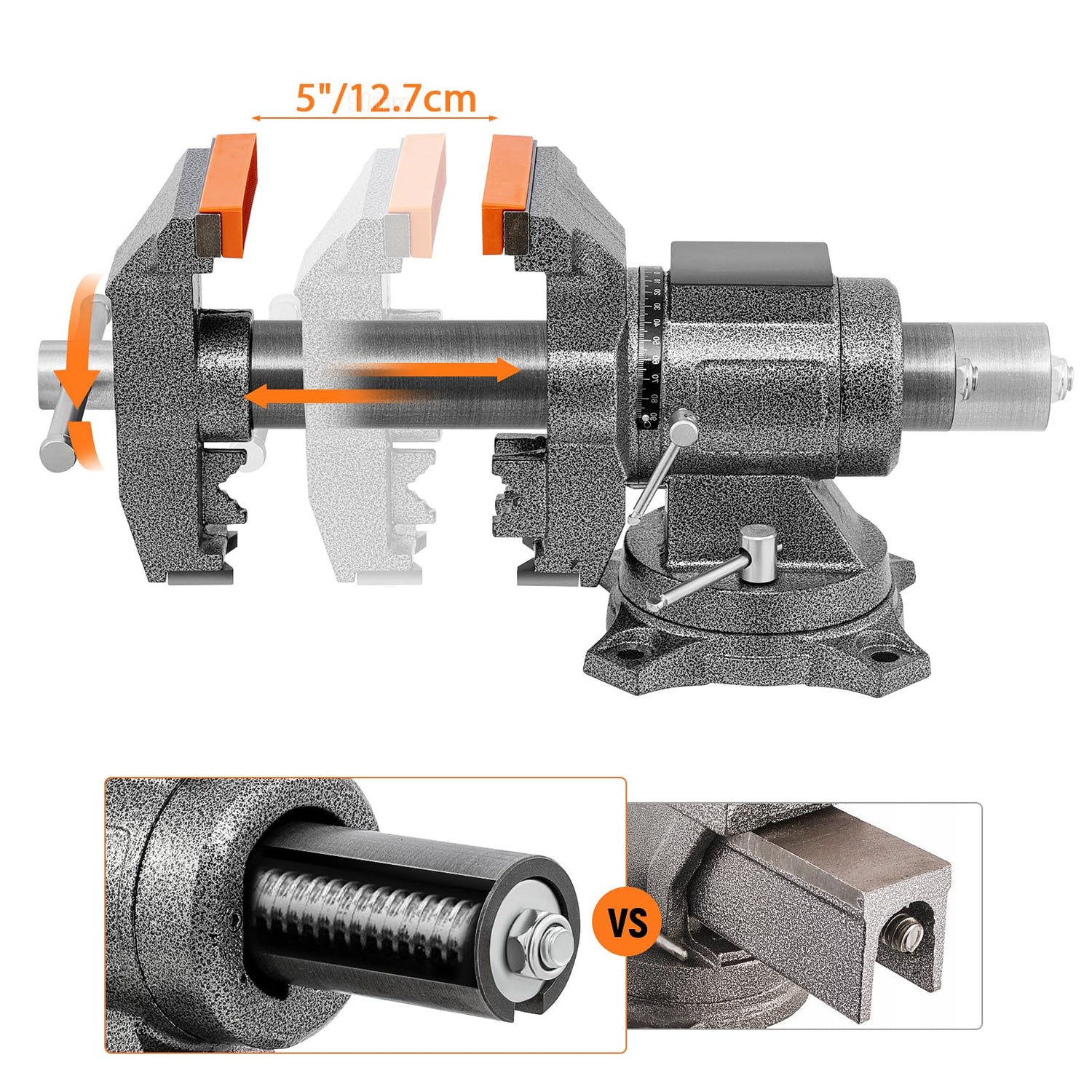 LMYYGOO Bench Vise, 5-inch Jaw Width 5-inch Jaw Opening, 360° Swivel Base, Multipurpose Heavy Duty Workbench Vise with Anvil &1 Pair Vise Jaw Pad, LMYYGOO