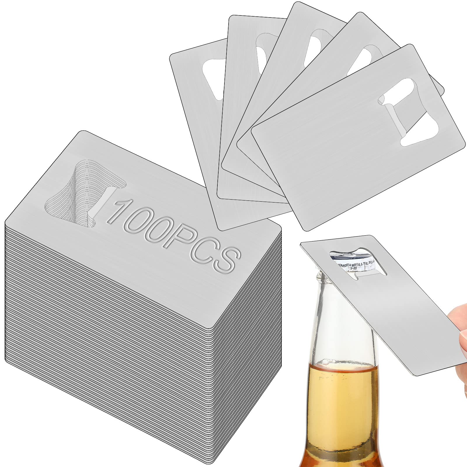 Nuogo 100 Pieces Stainless Steel Card Bottle Openers Bulk Metal Card Beer Bottle Openers Groomsmen Wallet Bottle Opener for Wedding Party Bridesmaid - WoodArtSupply