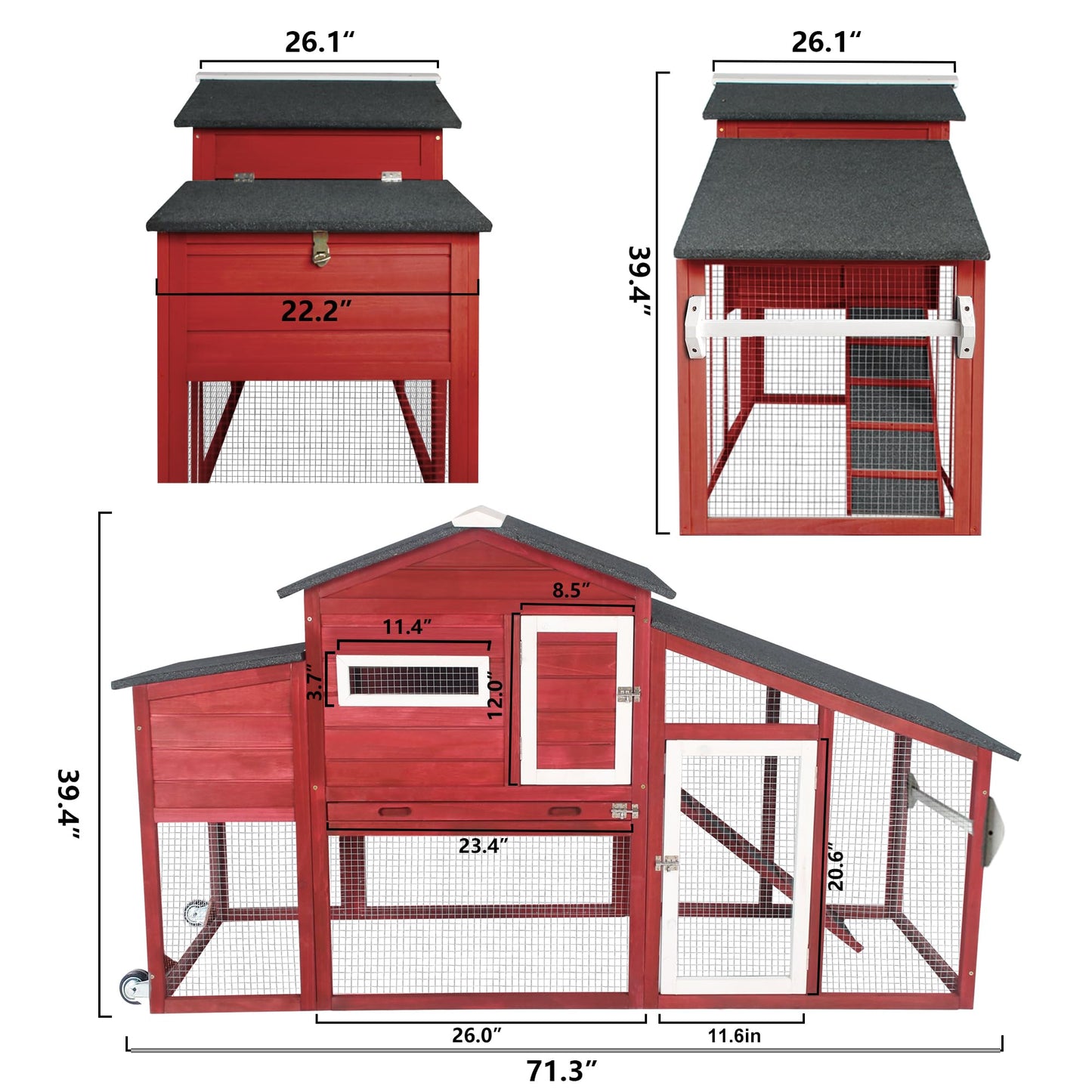 Ketive Chicken Coop Large Wooden Chicken Tractor with Wheels Waterproof Outdoor Hen House Poultry Cage Back Yard Chicken Coops with Run, Laying Boxes - WoodArtSupply