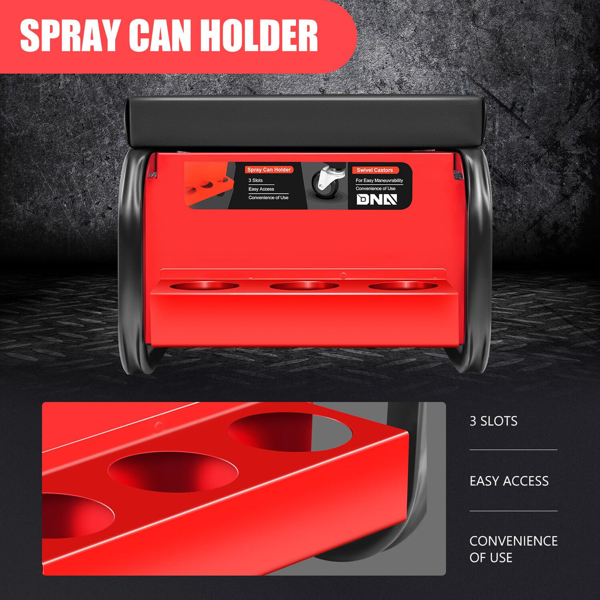 DNA MOTORING 3-Drawer Rolling Mechanic Seat Garage Shop Roller Stool with Tray and Storage Slots, 242lbs / 110kg Weight Capacity,TOOLS-00142 DNA MOTORING