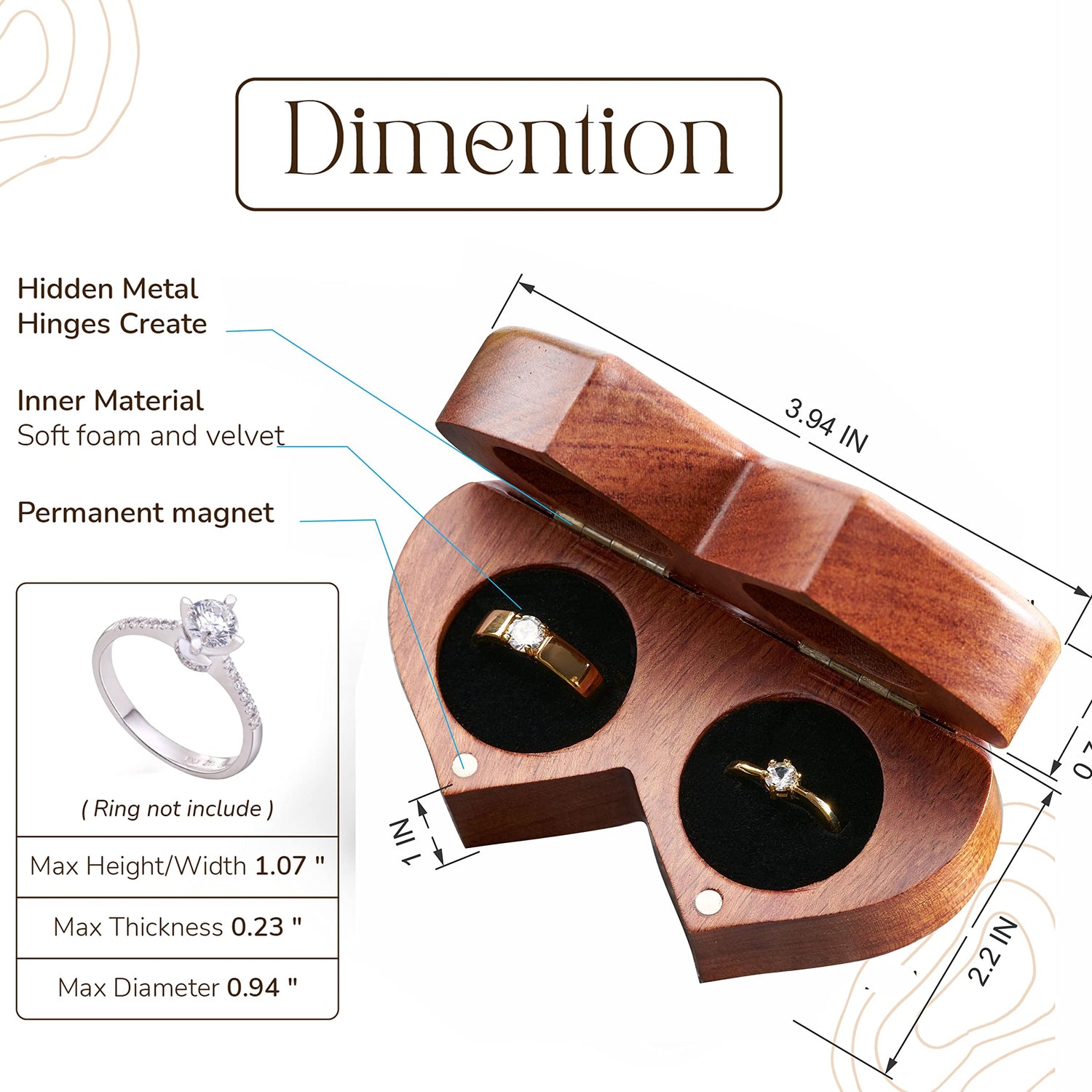 Handicraftviet Ring Box Mr and Mrs – Handmade Heart Shape Ring Box for Wedding Ceremony, Wedding Ring Box Small Engraved for Engagement/Proposal, Handicraftviet