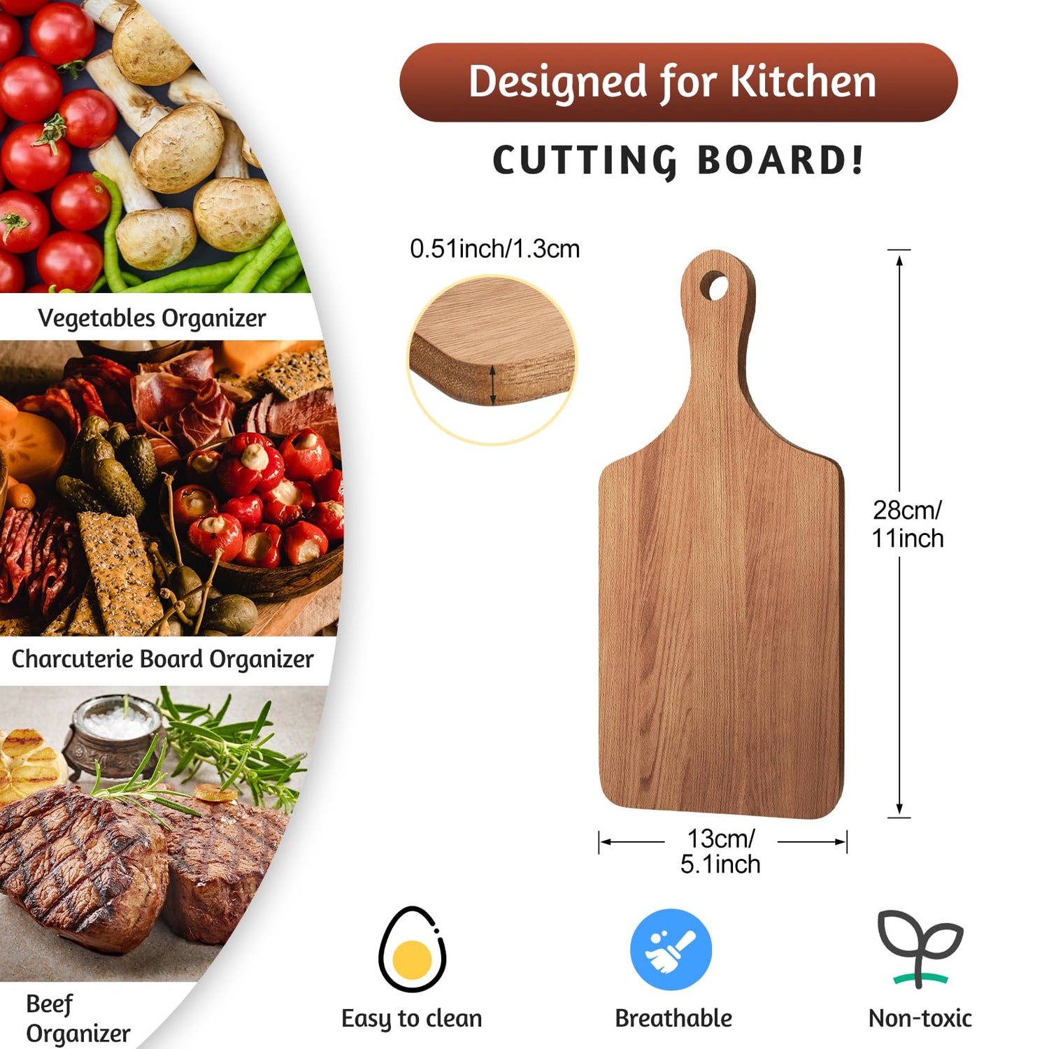 Didaey 6 Pcs Cutting Board Bulk Kitchen Thicken Chopping Board with Handles Wooden Charcuterie Serving Board Blank Wood Boards for Engraving Wedding Didaey