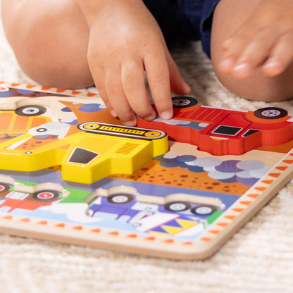 Melissa & Doug Construction Vehicles Wooden Chunky Puzzle (6 pcs), Multicolor, 11.95 x 8.95 x 1.0 - WoodArtSupply