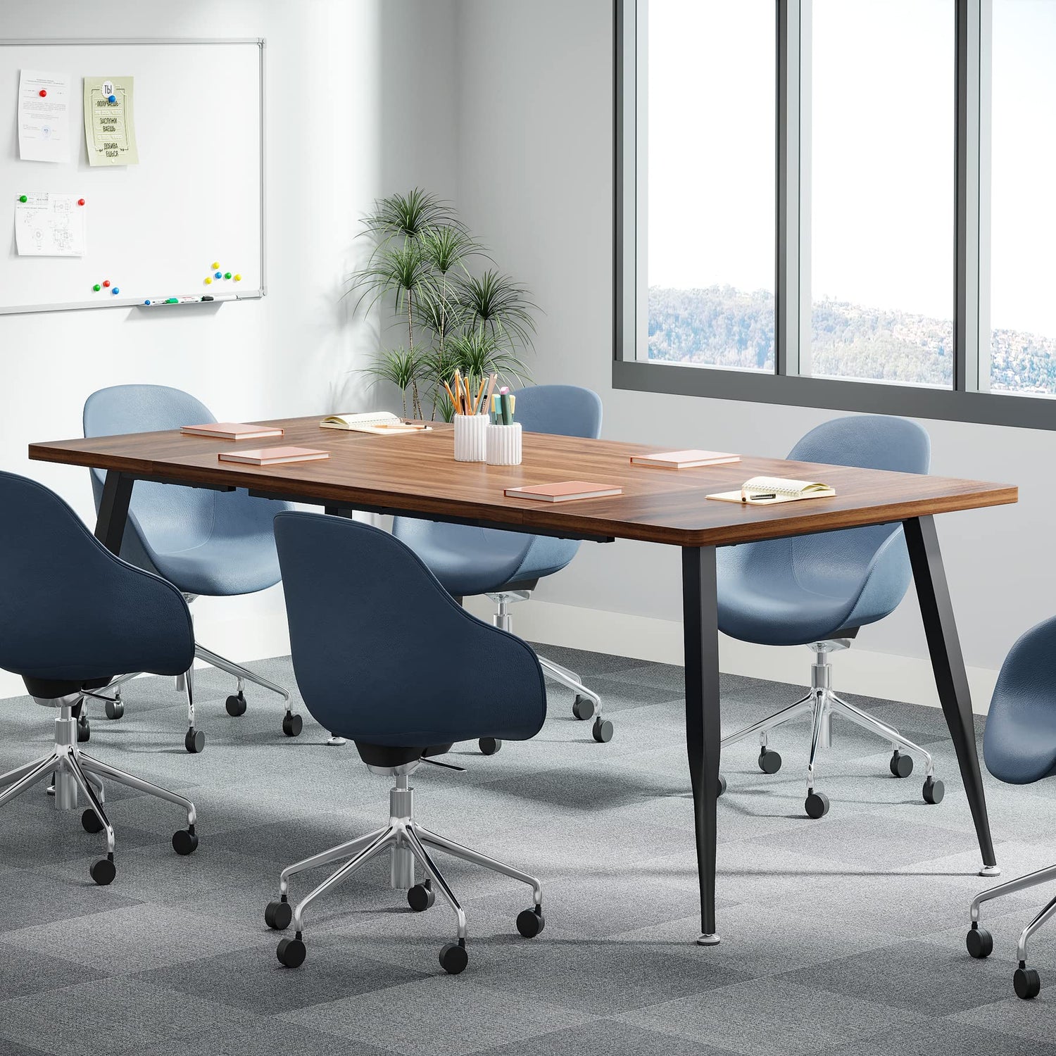 Tribesigns 6FT Conference Table, Rectangular Meeting Room Tables, Modern Industrial Seminar Table Boardroom Desk with Metal Legs for Office, 70.8’’ L Tribesigns