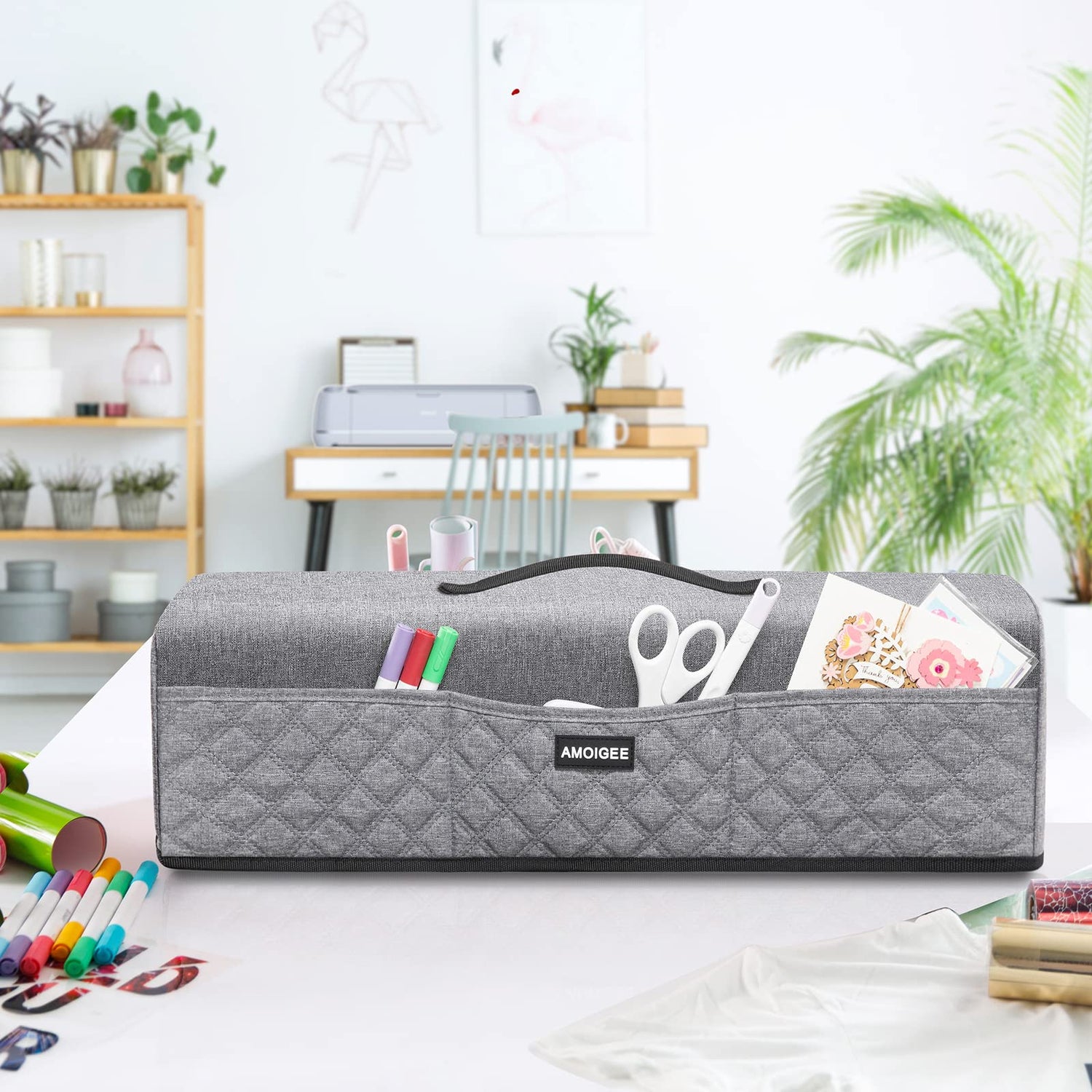 AMOIGEE Dust Cover for Cricut Explore Air 2, Cricut Maker,Cricut Explore 3,Cricut Maker, Maker Cover With Pockets for Cricut Accessories and Supplies AMOIGEE