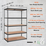 VEVOR Storage Shelving Unit, 5-Tier Adjustable, 2000 lbs Capacity, Heavy Duty Garage Shelves Metal Organizer Utility Rack, Black, 48" L x 24" W x 72" VEVOR