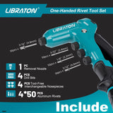 Libraton One-Handed Rivet Gun, Pop Rivet Gun Set, Professional Hand Riveter, Manual Riveting Tool with 200 Rivets for Metal, Includes 4 Drill Bits, 4 LIBRATON