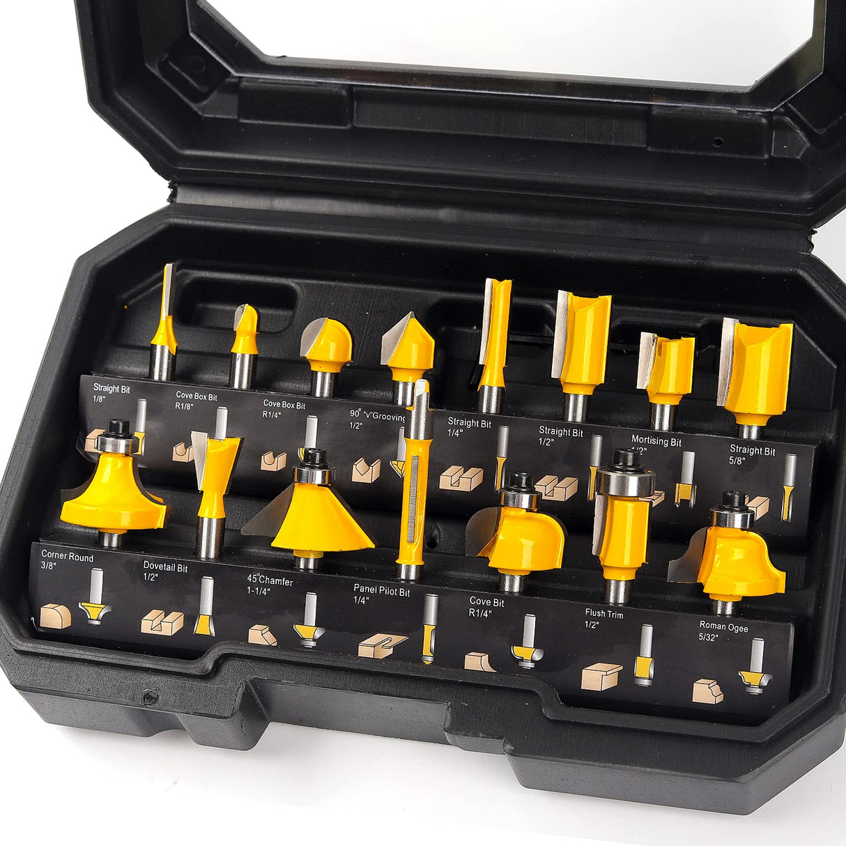 MNA Router Bits Set 15 Pieces 1/4 Inch, Router Bits Kit, DIYer Woodworking Tools, Carrying Case MNA