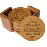 My Personal Memories, Custom Engraved Bamboo Wood Coasters - Personalized Coaster Set for Drinks, Weddings, Couples with Holder (Round Bamboo) My Personal Memories