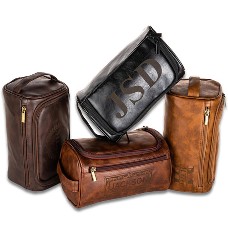 Bleggeit Personalized Leather Toiletry Bag For Men with Hook, Groomsmen Gifts Travel Bag Laser Engraved Name Monogram Leather Gift For Him Husband Bleggeit