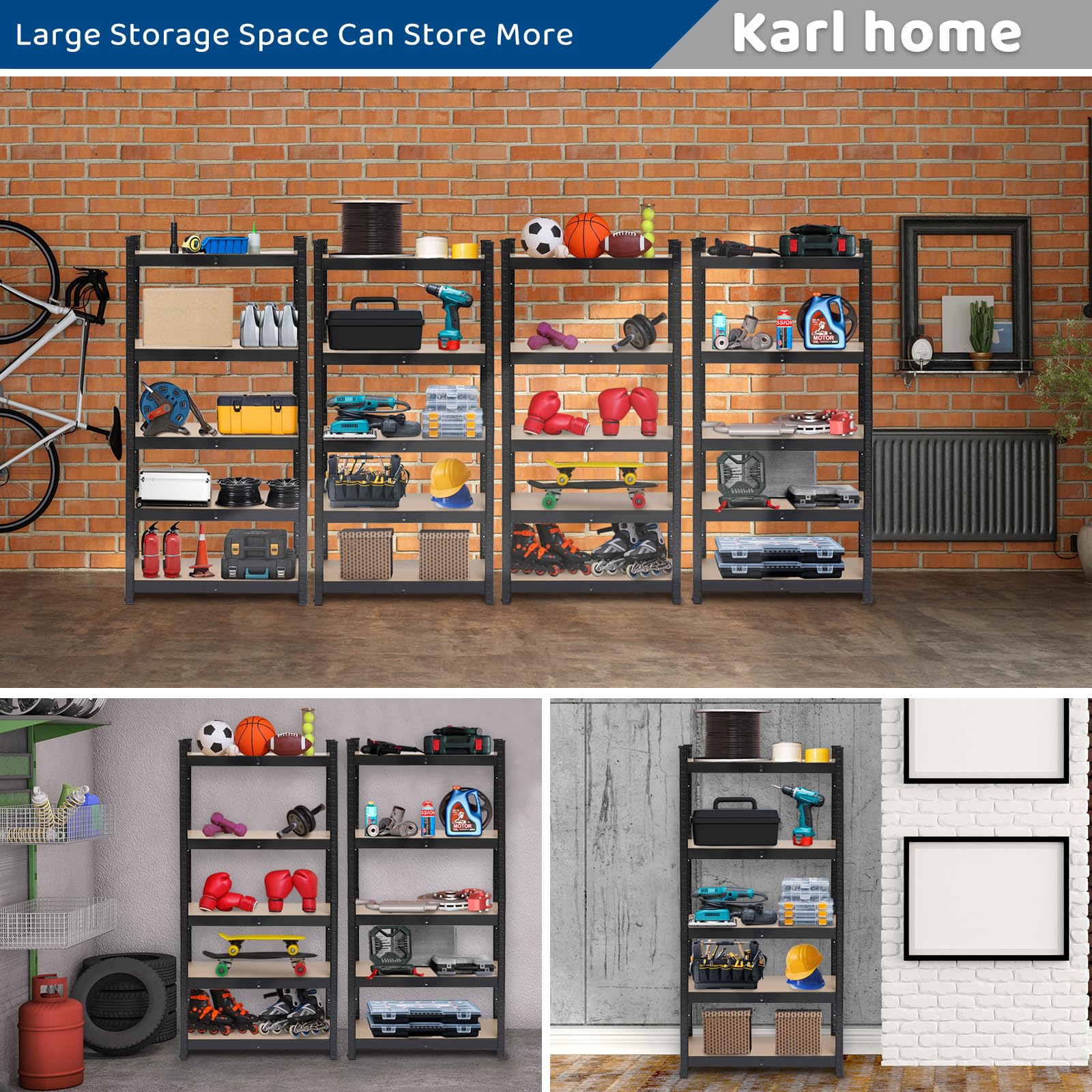 Karl home Garage Shelving Heavy-Duty, 5-Tiers Wide Size Adjustable Metal Shelving Unit Utility Rack Organization for Garage Pantry Basement, - WoodArtSupply