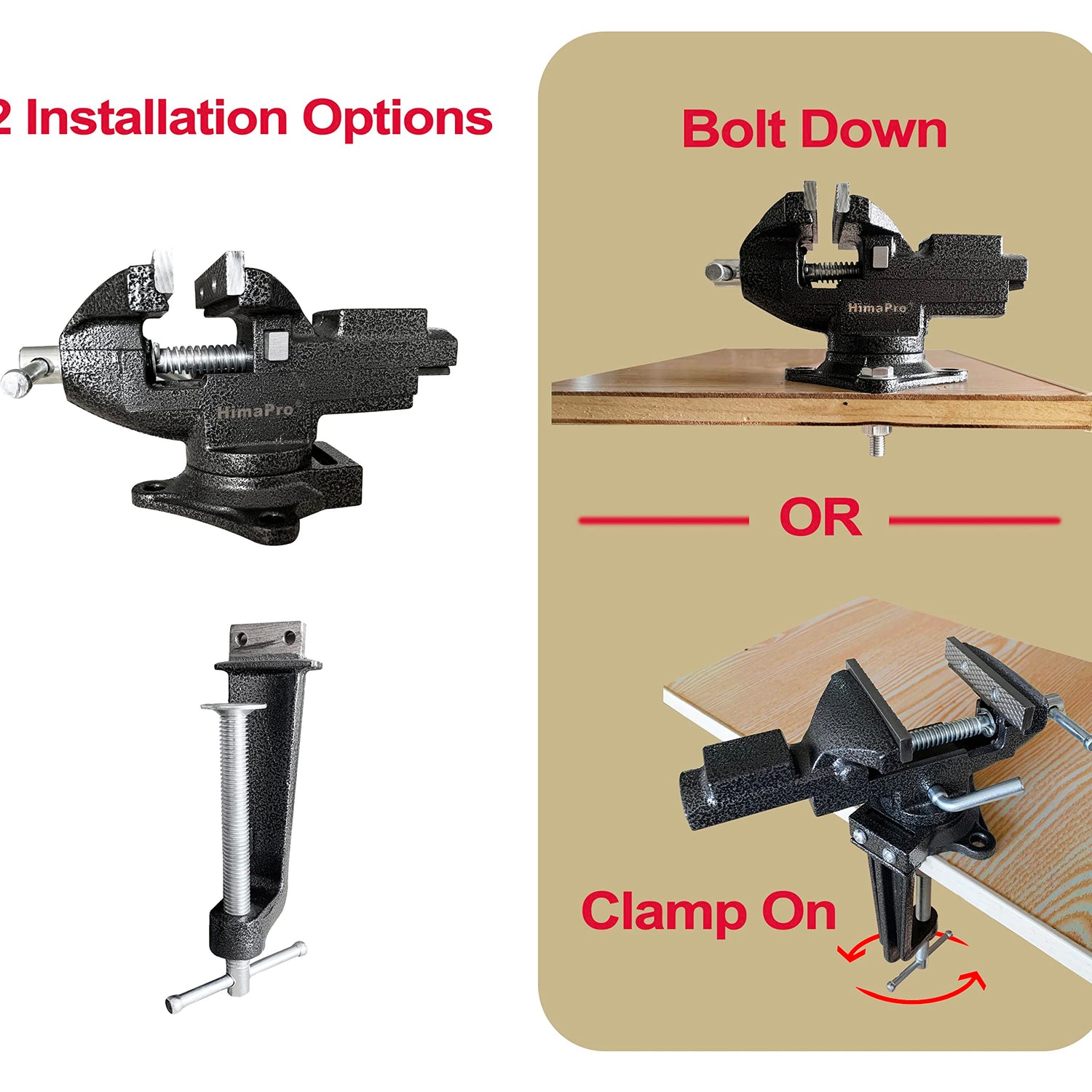 HimaPro Dual Purpose Bench Vise | Table Vise Clamp-On with Quick Adjustment Universal Rotate 360° - 3.3Inch Metallic Black - Portable Vice for HimaPro