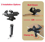 HimaPro Dual Purpose Bench Vise | Table Vise Clamp-On with Quick Adjustment Universal Rotate 360° - 3.3Inch Metallic Black - Portable Vice for HimaPro
