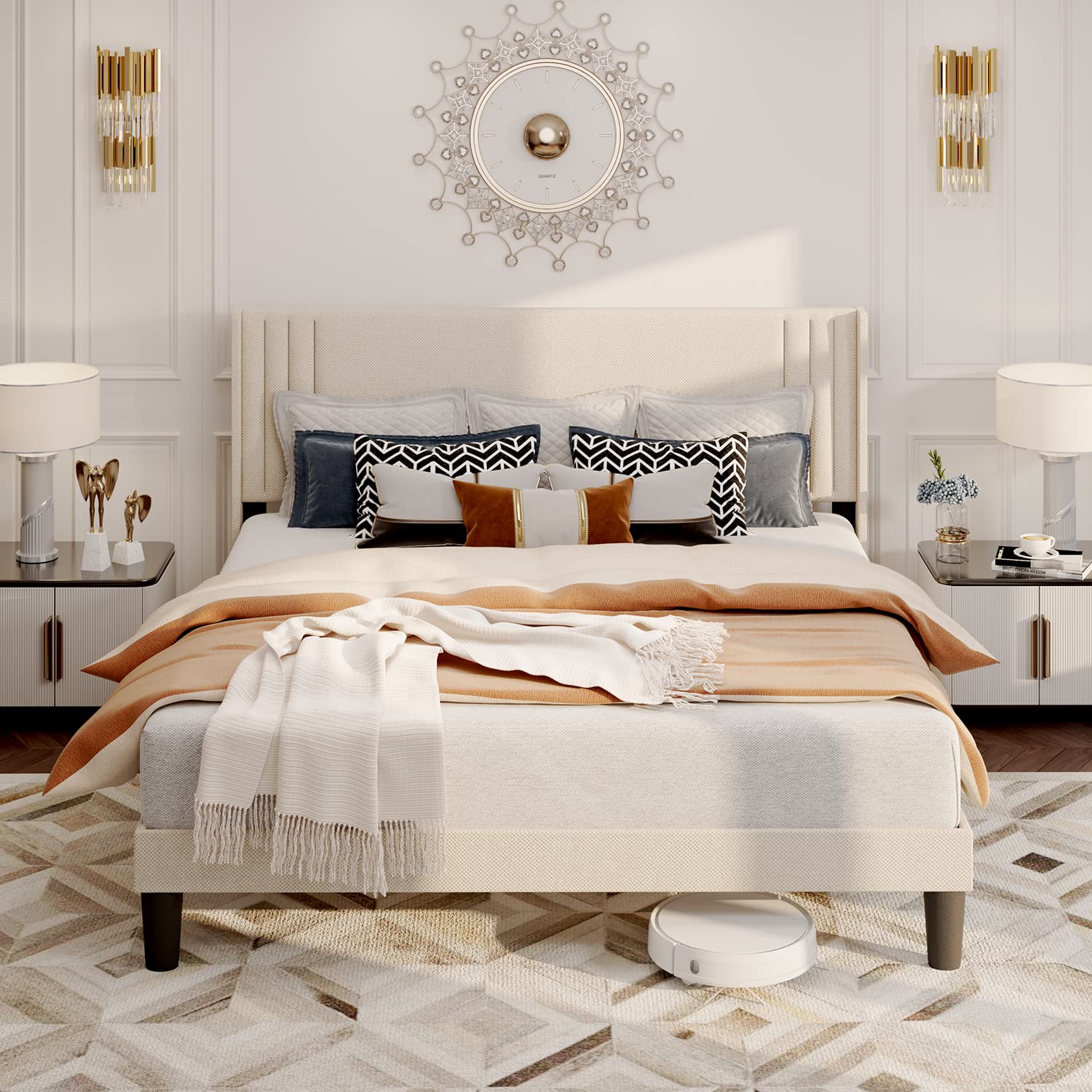 Gizoon Upholstered Queen Bed Frame with Wingback Headboard and Modern Design Gizoon