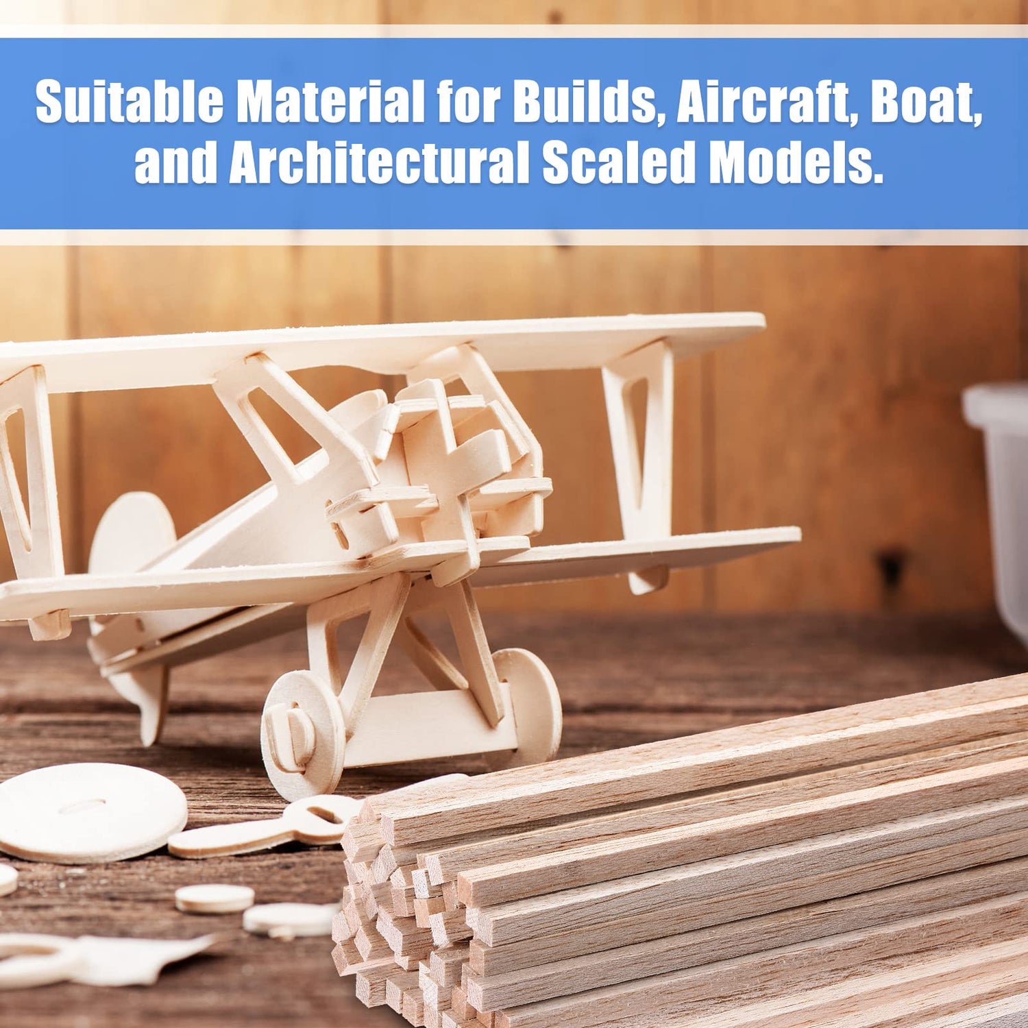 Balsa Wood Sticks 1/8 x 1/8 x 12 Inch Hardwood Square Dowels Unfinished Wooden Strips for DIY Molding Crafts Projects Making (150 Pieces) Yulejo