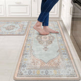 Collive Boho Kitchen Mat 2PCS Cushioned Kitchen Mats for Floor, Anti-Fatigue Mat Waterproof Kitchen Rug Set of 2 Non-Skid Comfort Standing Mat for Collive