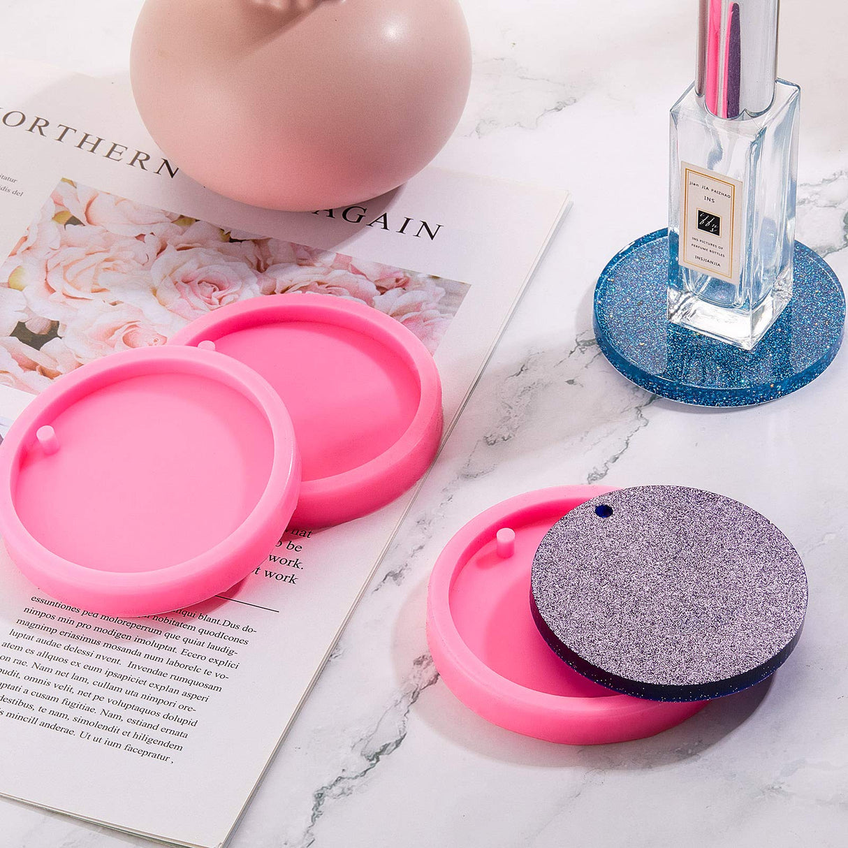 Boao 4 Pieces Resin Round Silicone Keychain Mold Silicone Circle Pendant Clay Mold for DIY Homemade Chocolate Dessert Boao