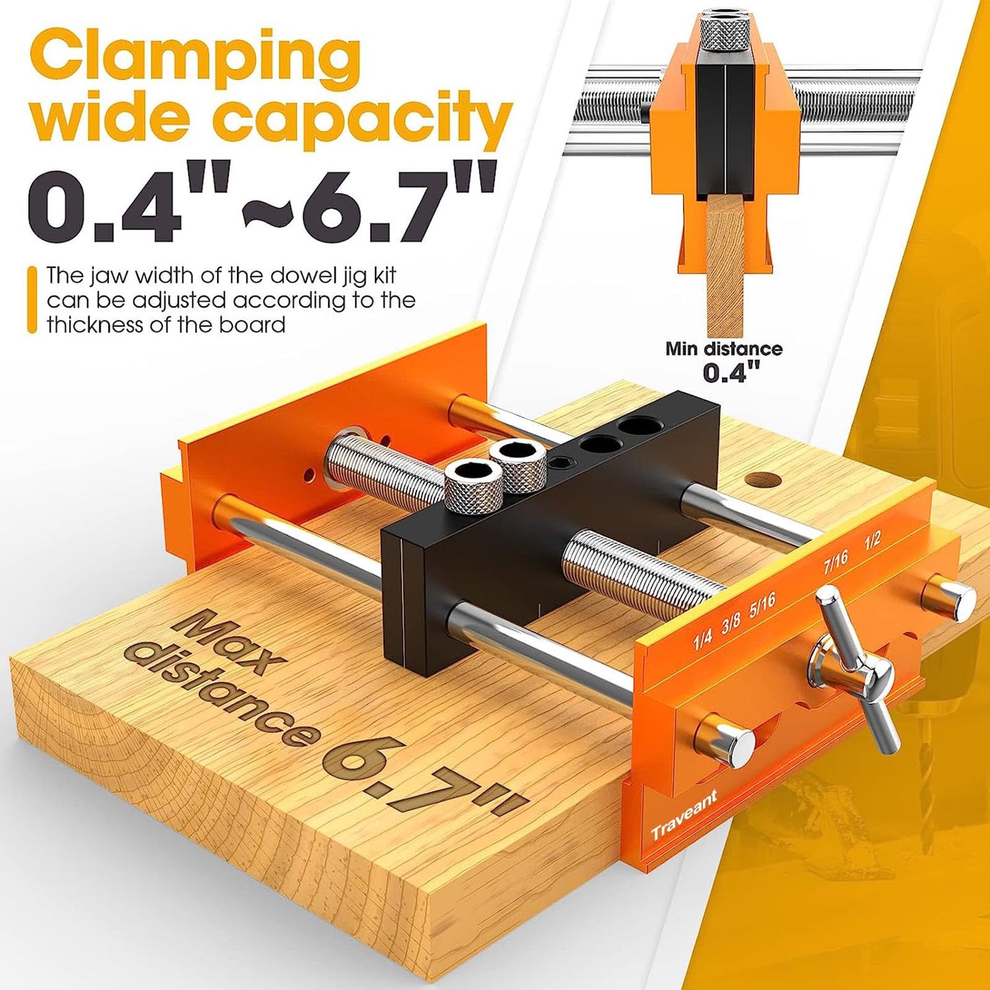 TRAVEANT Self Centering Dowel Jig kit, Drill Guide Bushings Set, Wood Working Tools Drill and Accessories, Adjustable Width Drilling Guide Power Tool