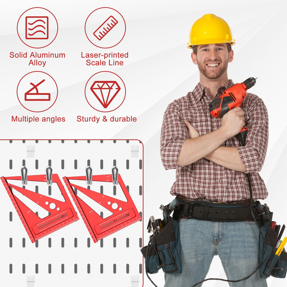 3D Multi-Angle Measuring Ruler, Aluminum Alloy Imperial Woodworking Square Ruler, Precise 22.5°- 90° Drawing Liner Scriber, with Wrench, for Janoiuc