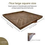 LUIYO Large Ottoman Wood Tray- with Leather Handle Decorative Wooden 24 x 24 x1.5 Inches Square Serving Tray Best for Coffee Table, Living Room and LUIYO