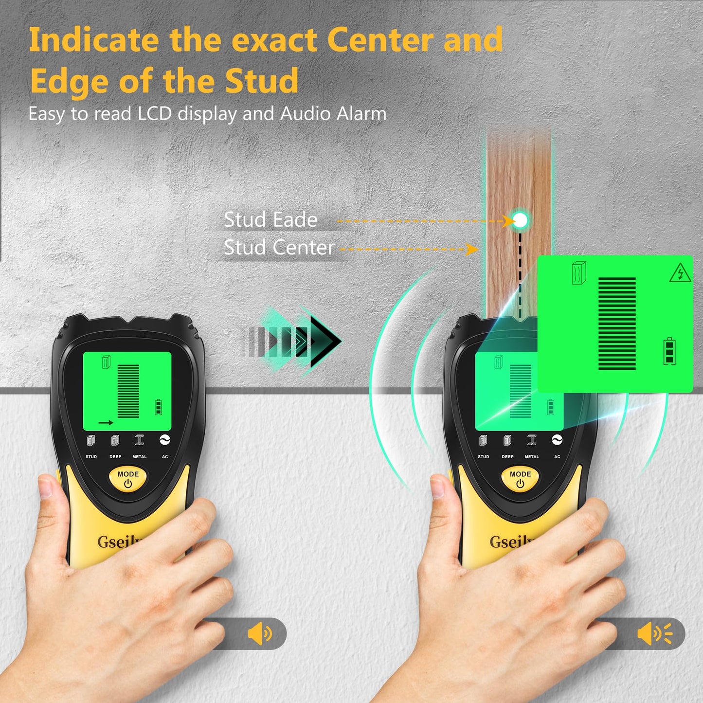 Gseilwo Stud Finder Wall Scanner, 5 in 1 Electronic Stud Detector with LCD Display and Audio Alarm, Stud Sensor Beam Finders for The Center and Edge - WoodArtSupply