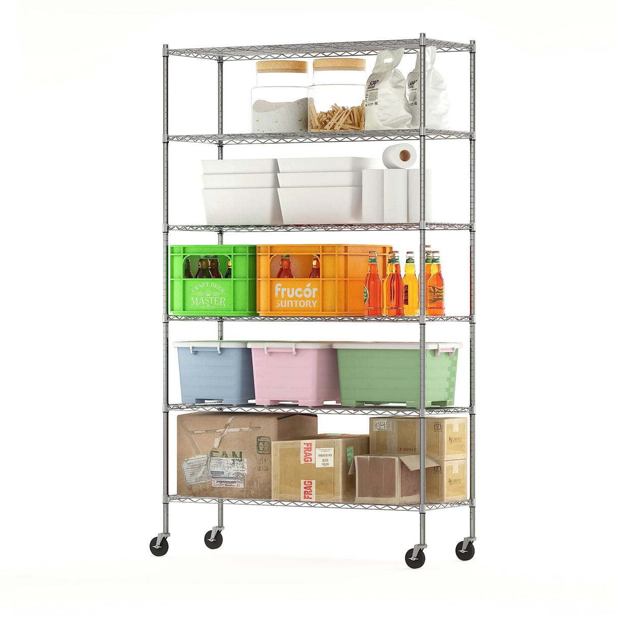 Furinno Wayar Metal Storage Shelf Rack, 6 Tiers, 48-Inch Taller, Stainless Steel Furinno