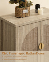 SICOTAS Accent Wood Storage Cabinet Set of 2, Rattan Sideboard Buffet Cabinet with Adjustable Shelves, Multifunctional Console Table Credenza for SICOTAS