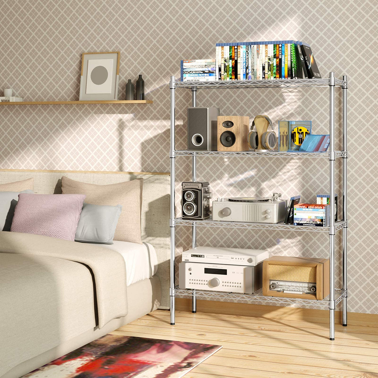 Auslar 4-Shelf Storage Wire Shelves Heavy Duty 4 Tiers Standing Shelving Units Adjustable Metal Organizer Wire Rack, Chrome Auslar