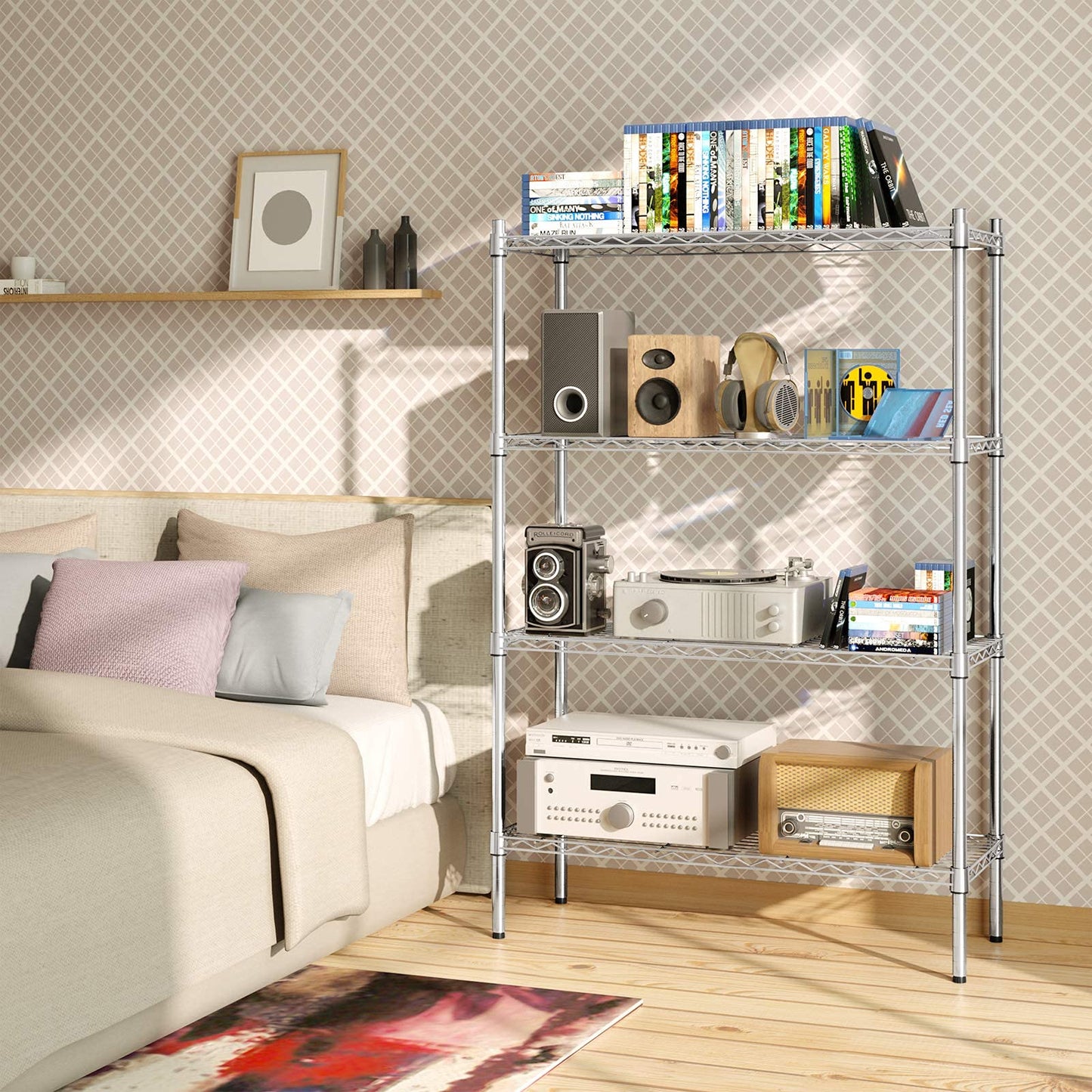 Auslar 4-Shelf Storage Wire Shelves Heavy Duty 4 Tiers Standing Shelving Units Adjustable Metal Organizer Wire Rack, Chrome - WoodArtSupply