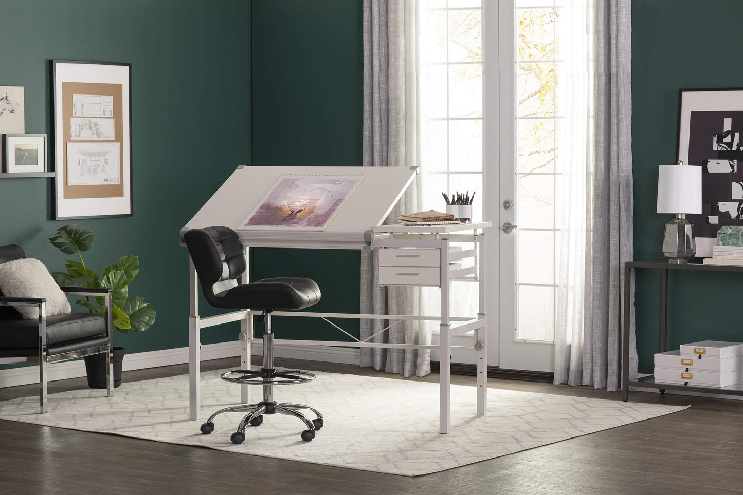 Studio Designs Graphix II Pro Line Split Top Height Adjustable Drafting, Drawing Table with 39.5" x 30" Tilting Top,White - WoodArtSupply