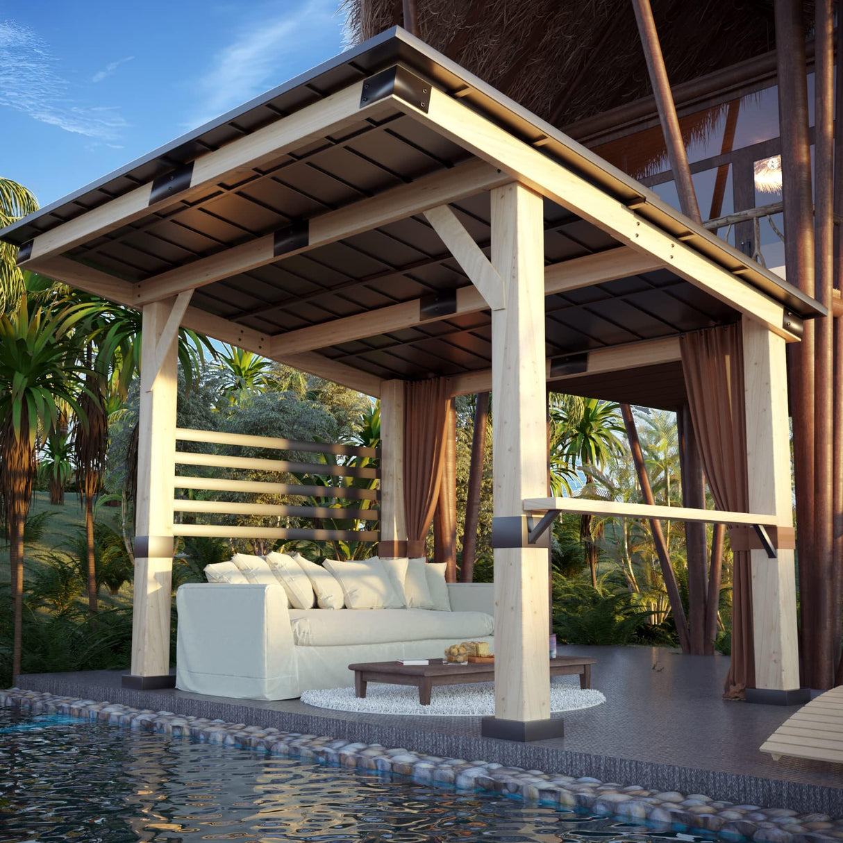 Joyside Cedar Wood Gazebo 10 ft. x 12 ft. - Patio Wood Gazebo with Cedar Frame and Metal Steel Roof Panels, Hardtop Gazebo for Patio Lawn Deck and Joyside