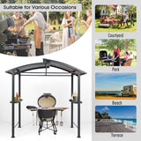 Aoodor 8 x 5 ft. BBQ Grill Gazebo Shelter, Dark Gray Steel Frame and Brown Double-Tier Polycarbonate Top Canopy, with Side Shelves, for Outdoor, Aoodor