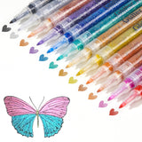 LIGHTWISH Glitter Markers 12 Colors,Sparkling Metallic Glitter Pens Water-Based Acrylic Paint Pens for Crafts Art Drawing Mug Glass Ceramic Wood LIGHTWISH