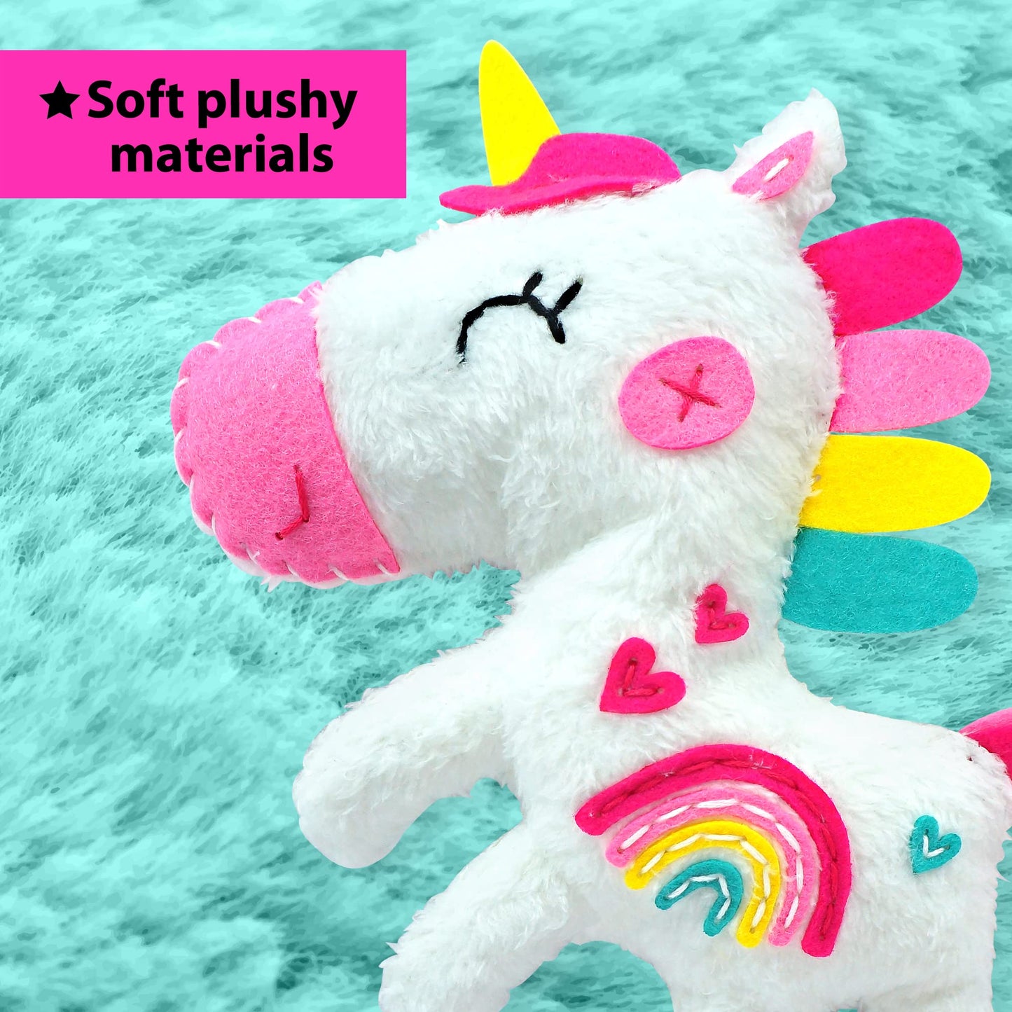 KRAFUN Unicorn Beginner Animal Sewing Kit for Kids Age 7-13 My First Art & Craft, Includes 3 Stuffed Animal Dolls Panda, Fox, Instructions & Plush - WoodArtSupply