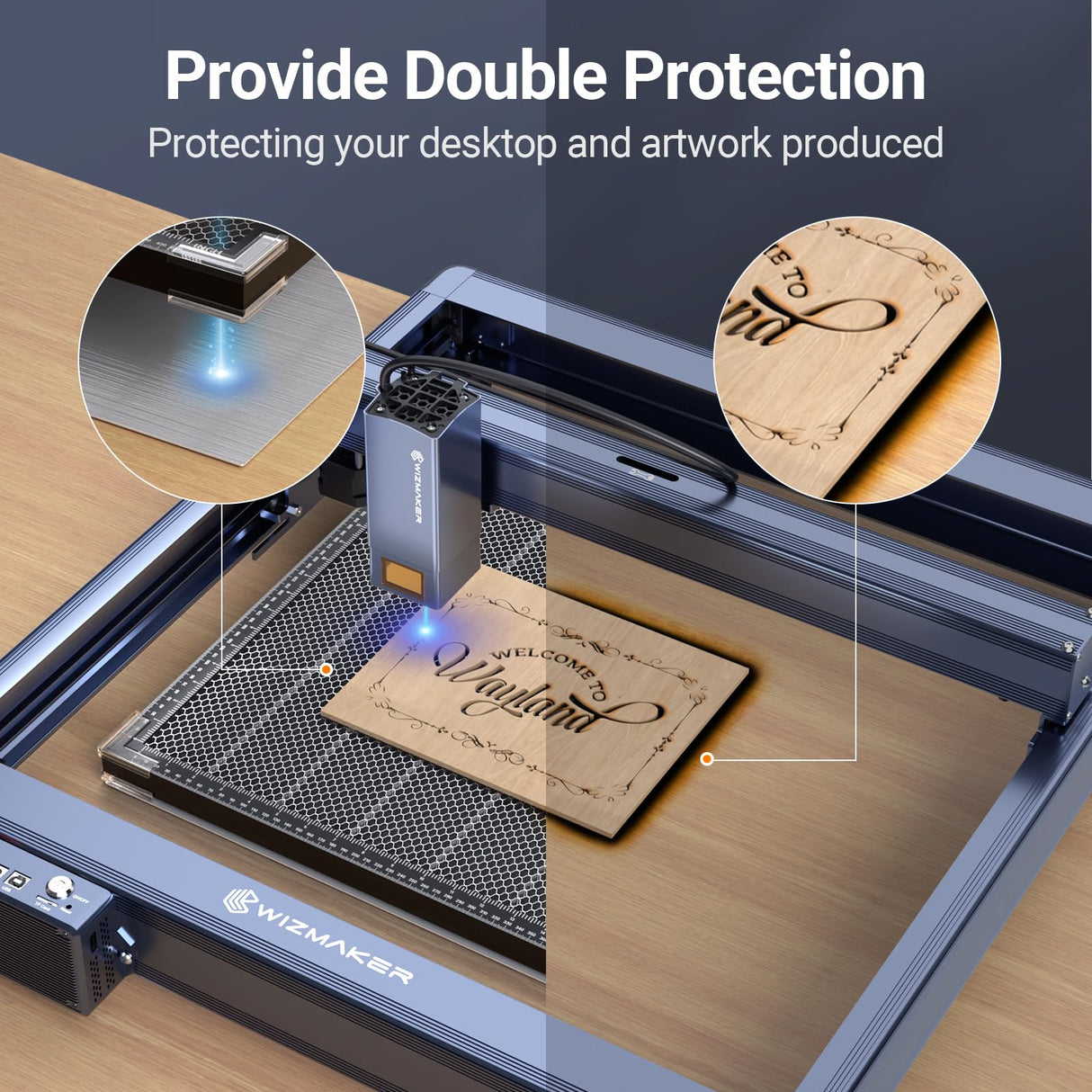 WIZMAKER 20W Laser Engraver with Air Assist, Spliceable Honeycomb Working Table WIZMAKER