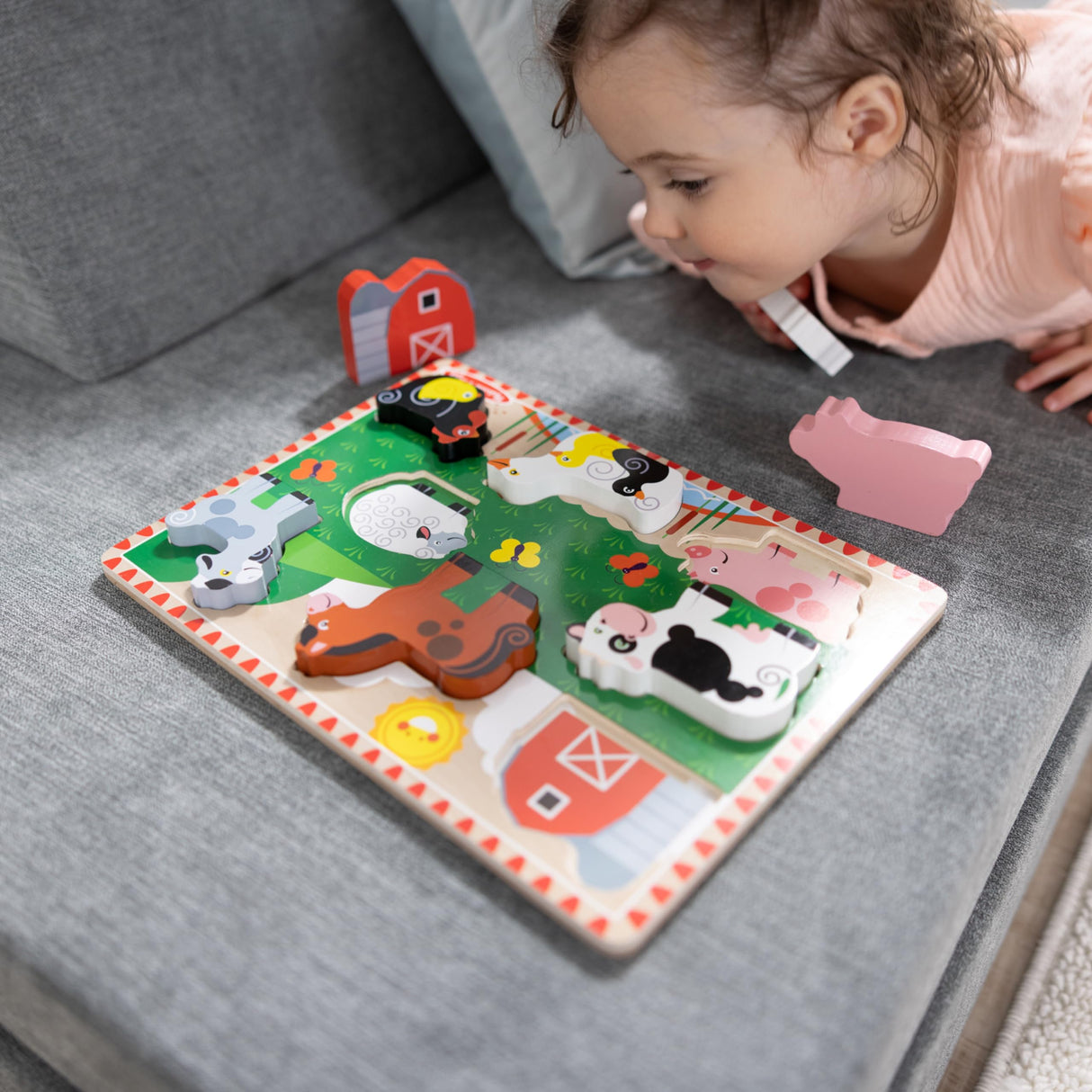 Melissa & Doug Farm Wooden Chunky Puzzle (8 pcs) - Farm Animal Toys For Kids, Wooden Puzzles For Toddlers Ages 2+ - FSC-Certified Materials Melissa & Doug