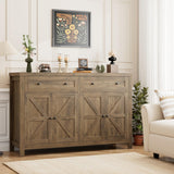 HOSTACK 55" Buffet Sideboard Cabinet with Storage, Modern Farmhouse Coffee Bar Cabinet with Drawers and Shelves, Barn Doors Storage Cabinet for HOSTACK