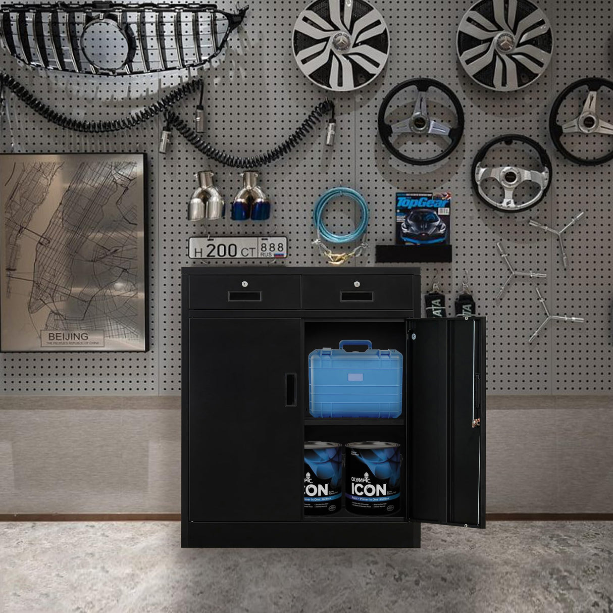 TaskStorz Metal Garage Storage Cabinets，Metal File Cabinet with 2 Locking Drawers, Lockable Storage Cabinets for Office, Home, Garage, Warehouse TaskStorz