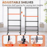 FDW Adjustable 5-Tier Metal Shelf with Wheels, 250 lbs Capacity, Easy Assembly, Ideal for Small Spaces FDW