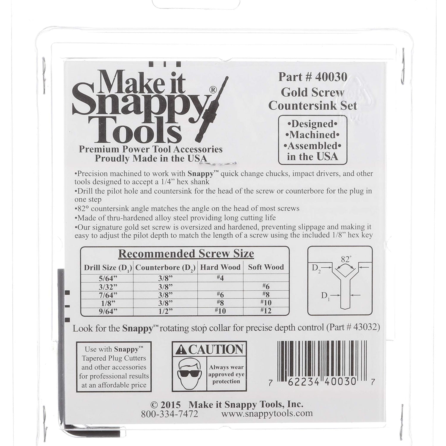 Snappy Tools Quick-Change 5-Pc. Countersink Drill Bit Set. Proudly Made in The USA. Make it Snappy
