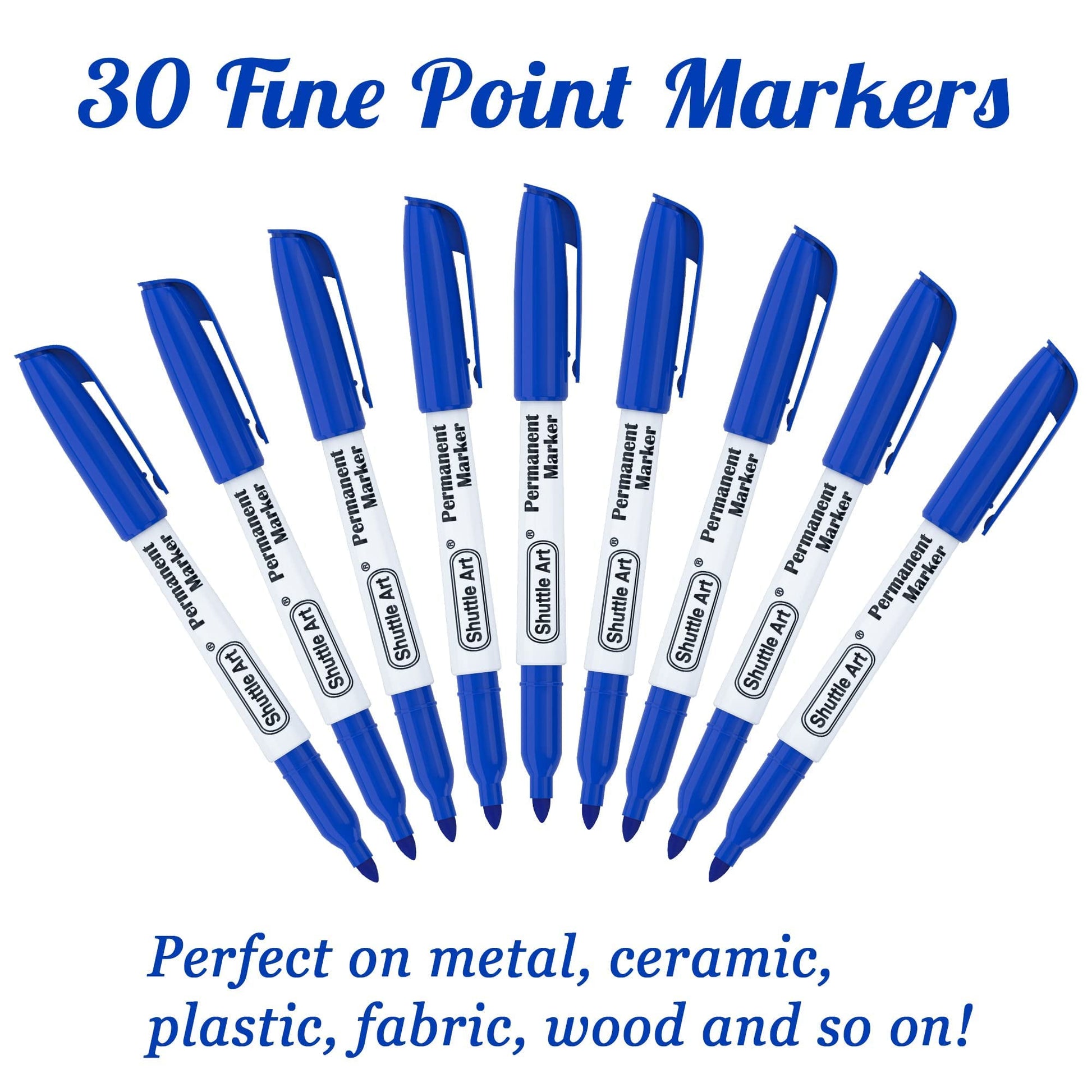 Shuttle Art Permanent Markers Bundle, 30 Pack Black and 30 Pack Blue Permanent Marker set,Fine Point, Works on Plastic,Wood,Stone,Metal and Glass for - WoodArtSupply