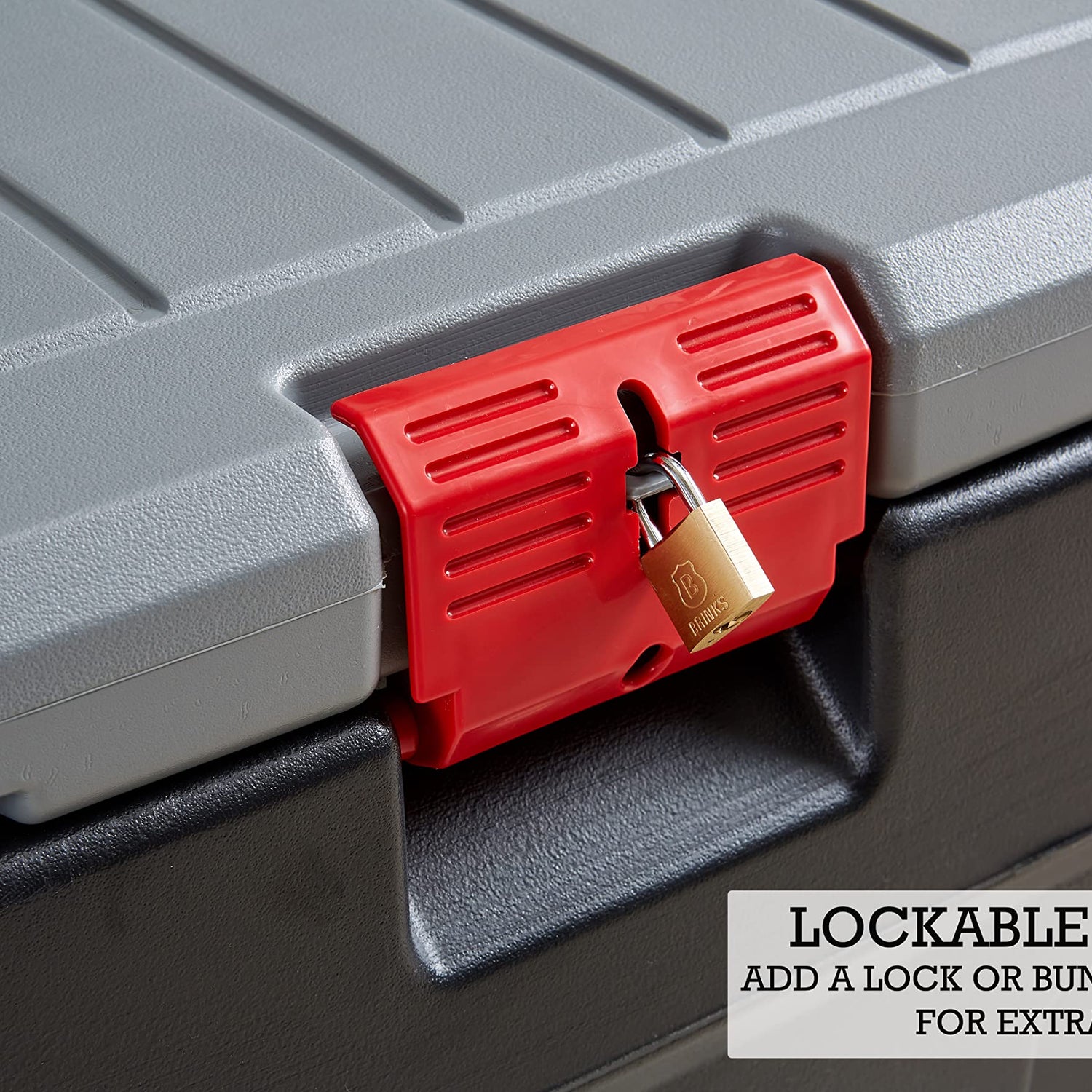 Rubbermaid ActionPacker 35 Gal Wheeled Lockable Storage Bin with Lid, Heavy-Duty Water Repellent Industrial Container with Built-In Durable Wheels, Rubbermaid