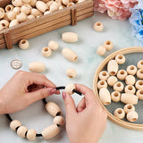 Pandahall 120Pcs Natural Large Hole Wood Beads Oval & Round Unfinished Wooden Loose Spacer Beads for Craft Jewelry Making, Hole:9-10mm PH PandaHall