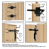 HOME MASTER HARDWARE Wood Gate Hardware Set - Heavy Duty 8" Decorative Strap Hinges and Spring Loaded Latch Gate Kit with Screws for Outdoor Fence HOME MASTER HARDWARE