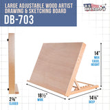 U.S. Art Supply Large 18-1/2" Wide x 14-1/8" (A3) Tall Artist Adjustable Wood Drawing Board Bundle with 11" x 14" Side Spiral Bound - 60lb Sketch U.S. Art Supply