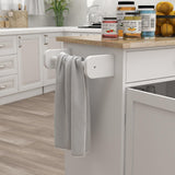 RASOO Kitchen Island on Wheels White Rolling Trolley Cart Island Cart Storage Cabinet with Rubber Solid Wood Countertop One Drawer and 2 Doors Towel RASOO