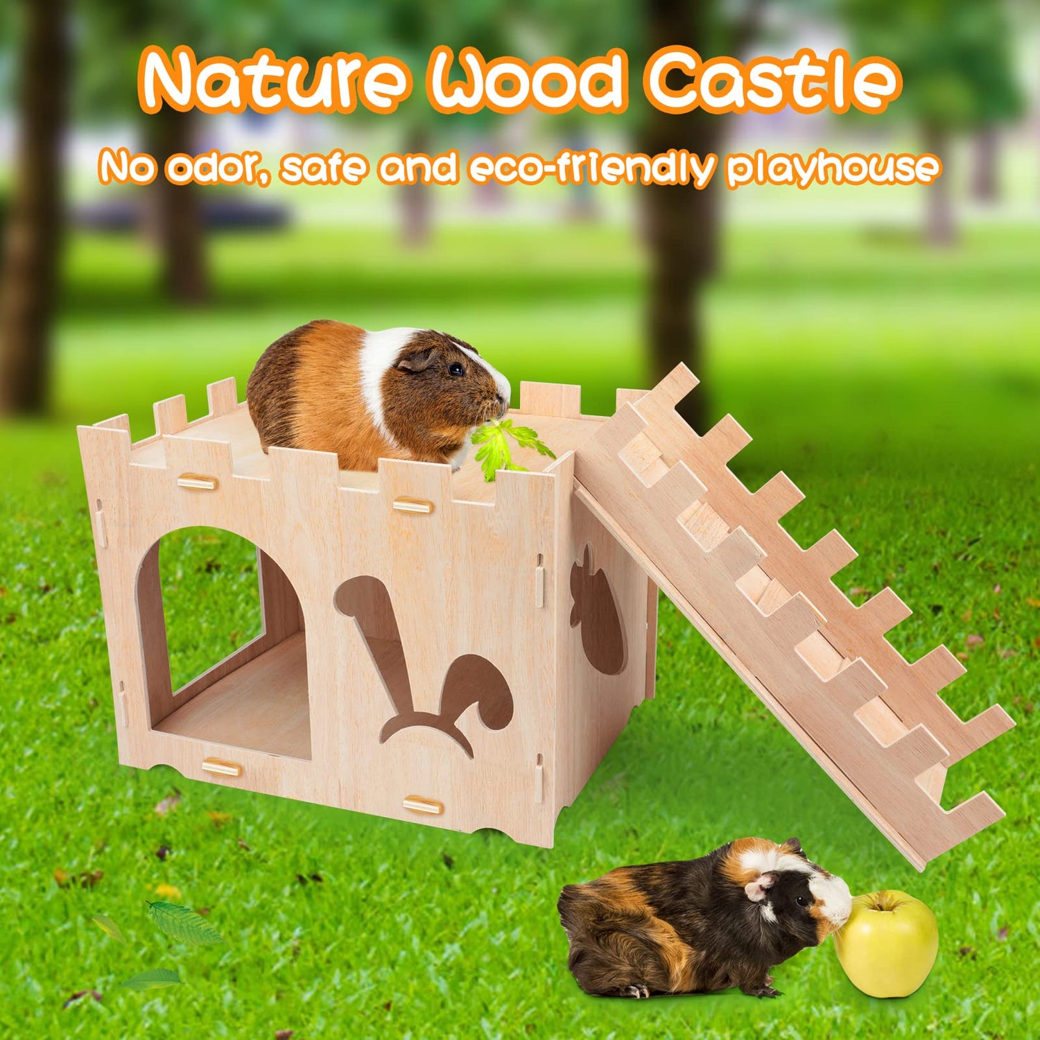 BWOGUE Extra Large Wooden Rabbit Castle Bunny House and Hideouts Detachable Small Animal Play Hideaway Hut for Indoor Adult Rabbit Guinea Pig BWOGUE