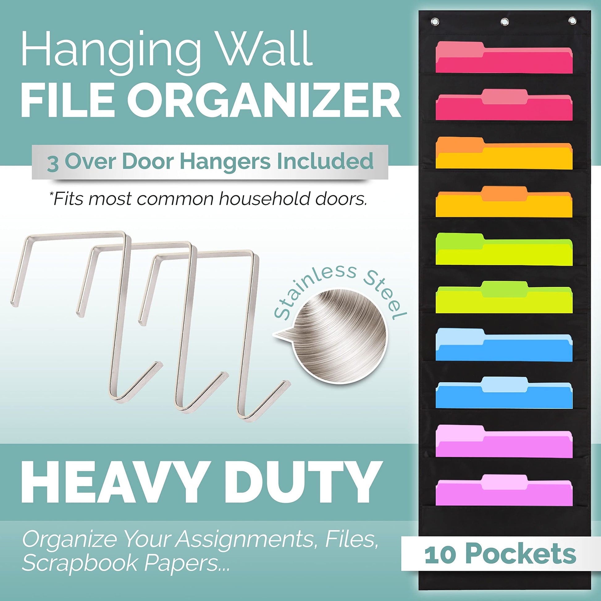 ZENXUS Hanging Organizer, 12x12 Paper Storage, Deep Pocket Vinyl Holder,  for Cardstock, Scrapbook, Craft Paper, Cut Mat, 3 Door Hooks Included